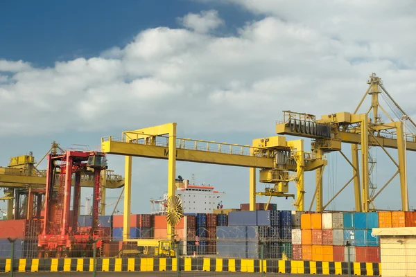 stock image Container ship leaving the container port terminal