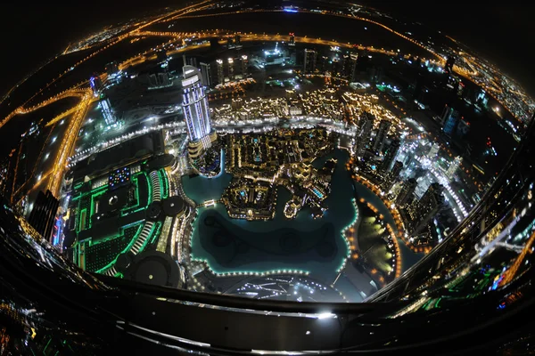 stock image Panorama of down town Dubai city at night