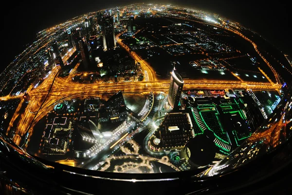 Panorama se město Dubaj city v noci — Stock fotografie