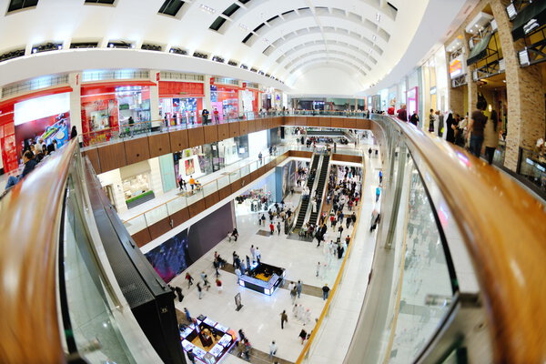 Crowd shopper in Interior of a modern shopping mall center