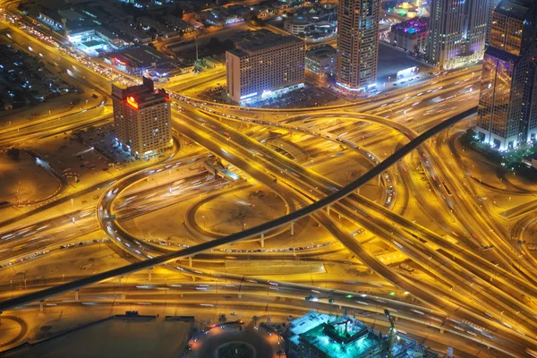 Panorama van down town dubai stad bij nacht — Stockfoto