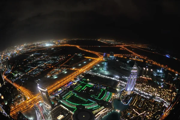 stock image Panorama of down town Dubai city at night