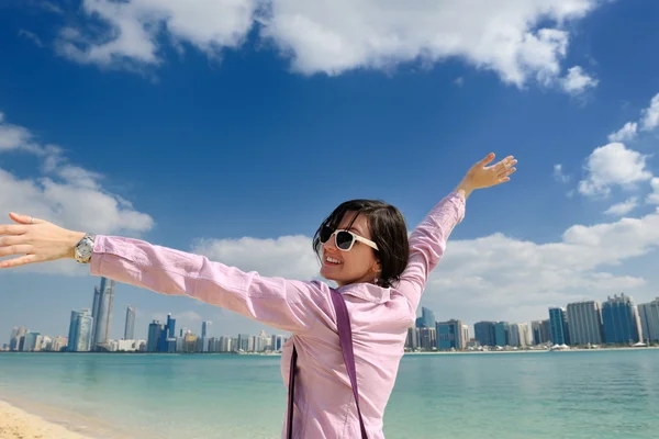 Happy tourist woman — Stock Photo, Image