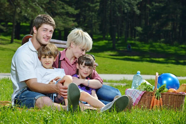 Familia feliz jugando juntos en un picnic al aire libre — Foto de Stock