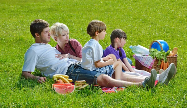 Famille heureuse jouant ensemble dans un pique-nique en plein air — Photo