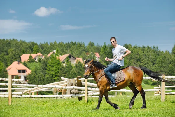 Homem montar cavalo — Fotografia de Stock