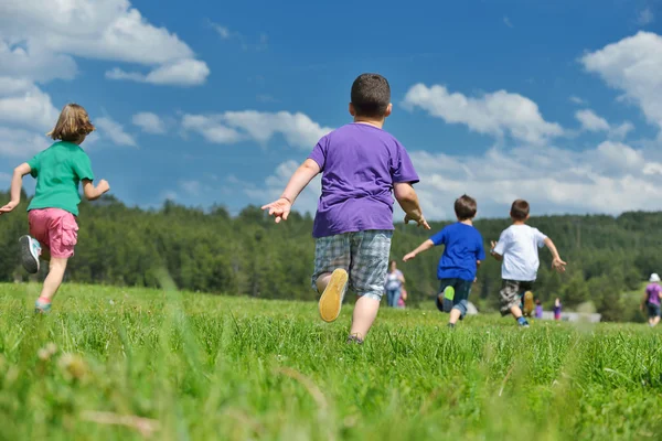 Fröhliche Kindergruppe hat Spaß in der Natur — Stockfoto