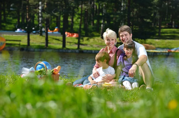 Mutlu bir aile piknik mekanlarda birlikte oynama — Stok fotoğraf