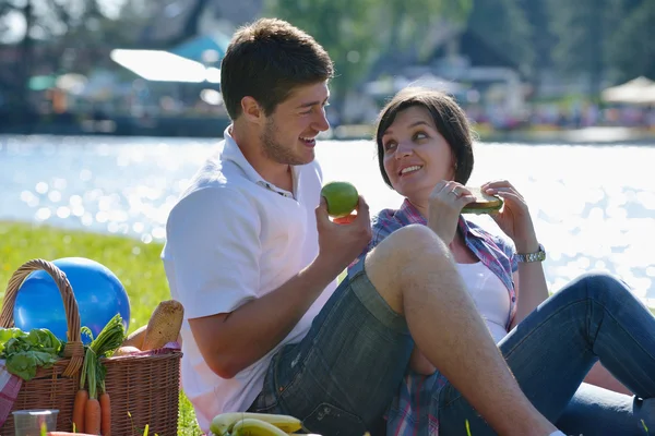 Happy young couple having a picnic outdoor — Stock Photo, Image