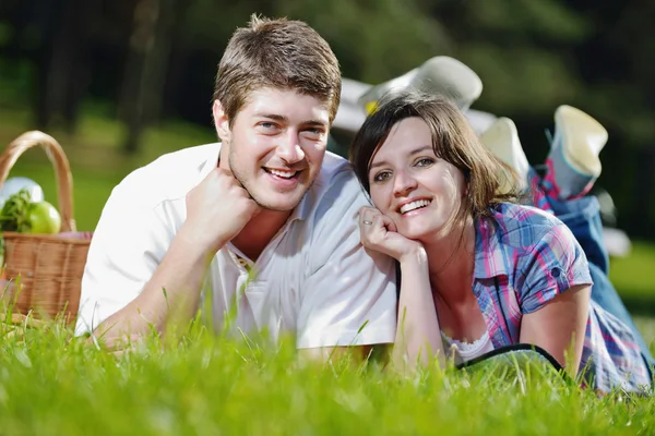 屋外のピクニックを持っている幸せな若いカップル — ストック写真