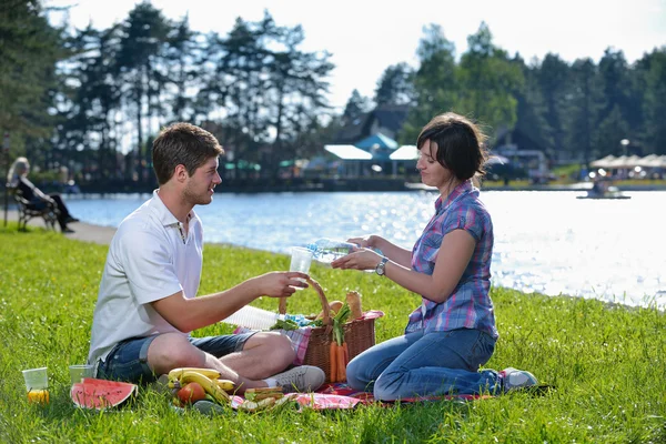 Happy young couple having a picnic outdoor Stock Image