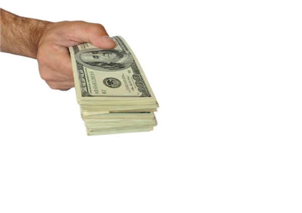 Dollars in the hand on white — Stock Photo, Image