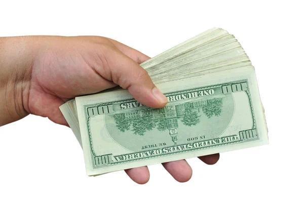 Dollars in the hand on white — Stock Photo, Image