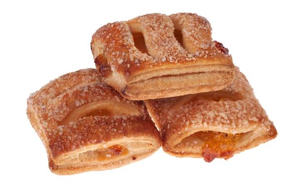 Three buns with jam isolated on white — Stock Photo, Image