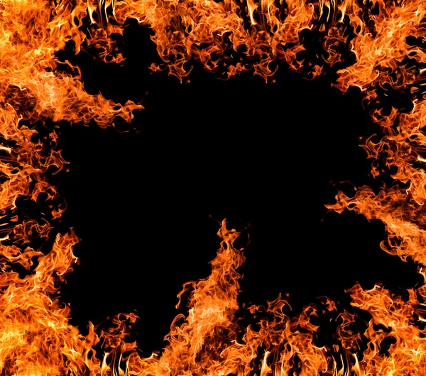 Fuego naranja aislado sobre marco negro — Foto de Stock