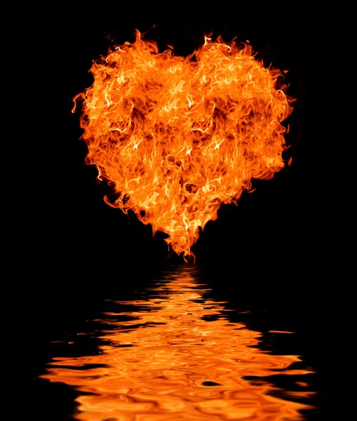 Flame heart with reflection — Stock Photo, Image