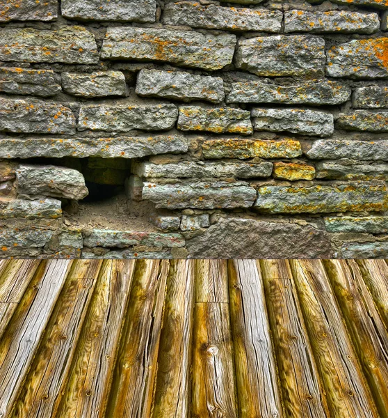 Ahşap zemin ve tuğla duvar — Stok fotoğraf