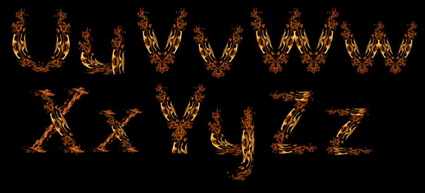 Isolado em letras de fogo laranja preto — Fotografia de Stock