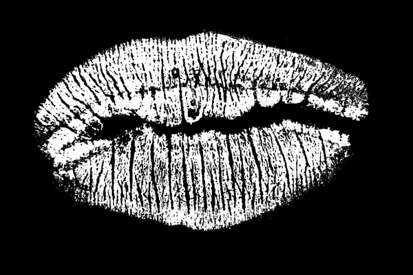 White lips imprint isolated on black — Stock Photo, Image