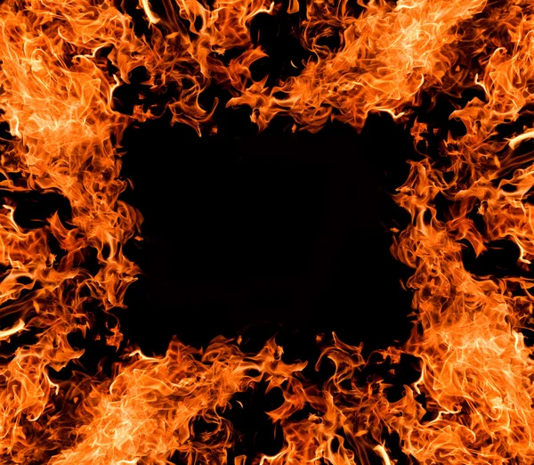 Orangefarbener Feuerrahmen auf schwarz — Stockfoto