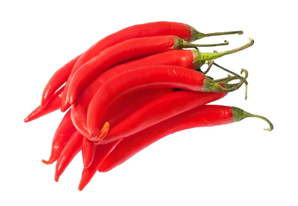 Red hot chili peppers elszigetelt fehér csoportja — Stock Fotó