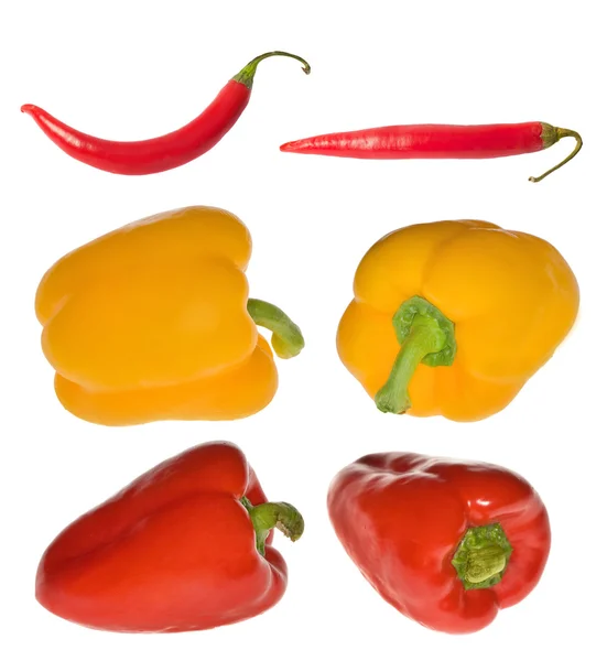 Szett, piros és sárga paprika, fehér — Stock Fotó