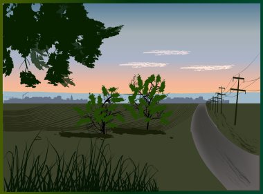 electric line in field near road clipart