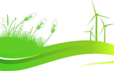 green illustration with grass and wind turbine clipart