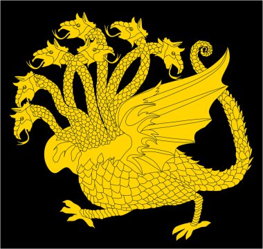 gold dragon with seven heads clipart