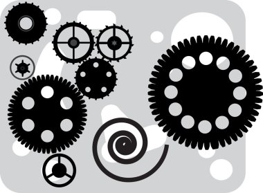 black gear silhouettes on grey clipart