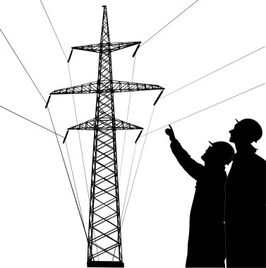 two wokers near pylon illustration clipart