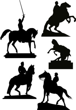 set of horseman statues isolated on white clipart