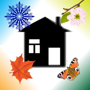 four seasons abstract house illustration clipart