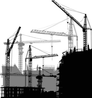 grey and black cranes at buildings clipart