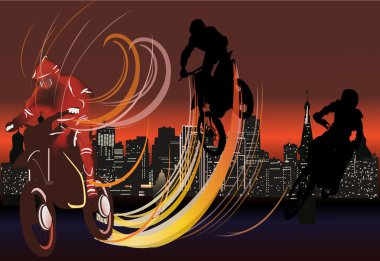 man on motorcycles in night city clipart