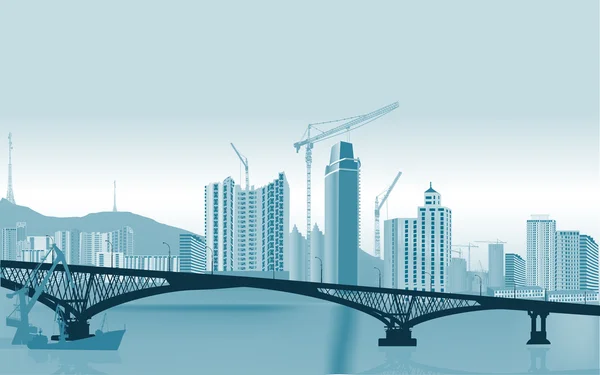 Bridge and city modern building — Stock Vector