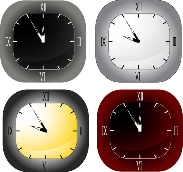 Four square clocks isolated on white — Stock Vector
