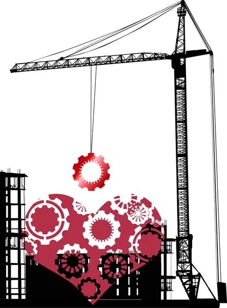 Coeur rouge de la construction des engrenages — Image vectorielle