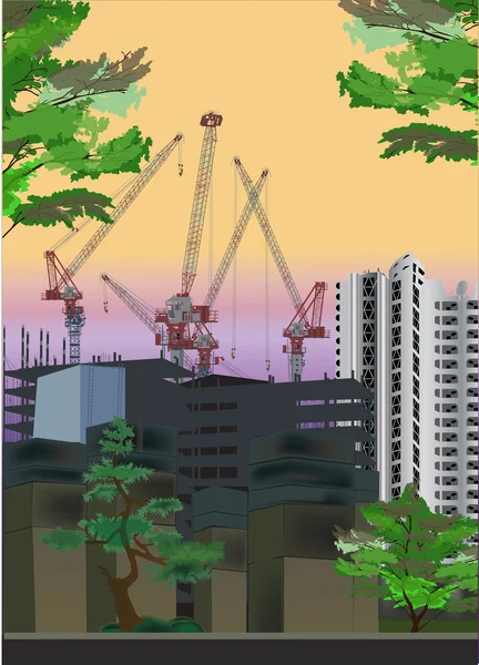 Bâtiment de maison entre les arbres verts — Image vectorielle