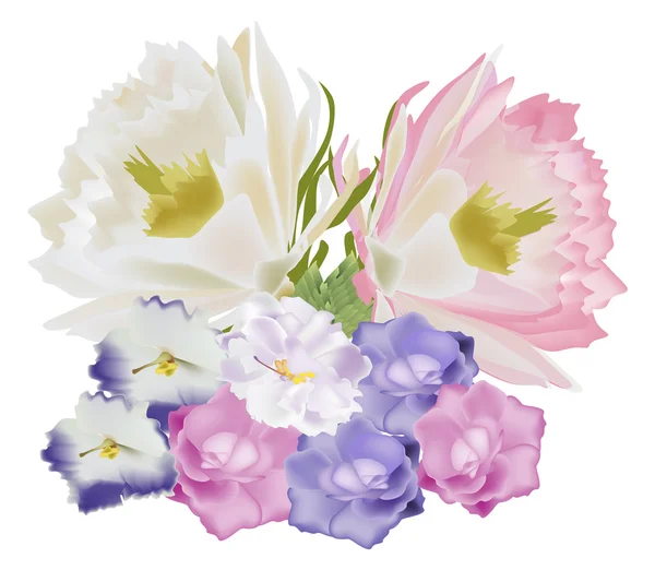 Mazzo di fiori azzurri e rosa — Vettoriale Stock