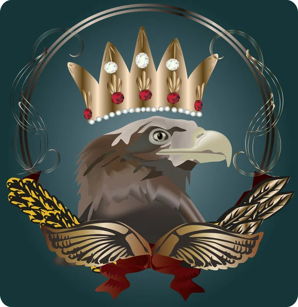 Adler in Krone auf dunklem Hintergrund — Stockvektor