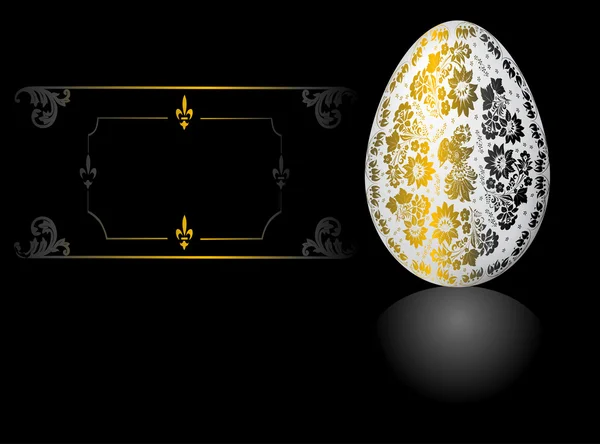 Uovo di Pasqua decorato e cornice su nero — Vettoriale Stock