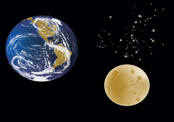 Terre bleue et lune jaune — Image vectorielle