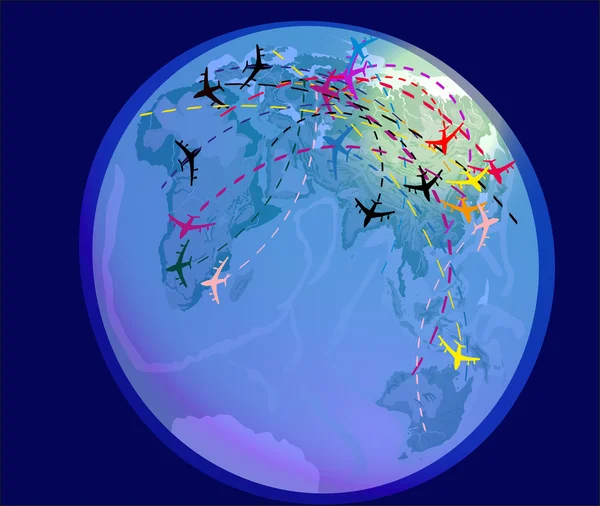 Avions volant au-dessus du globe — Image vectorielle