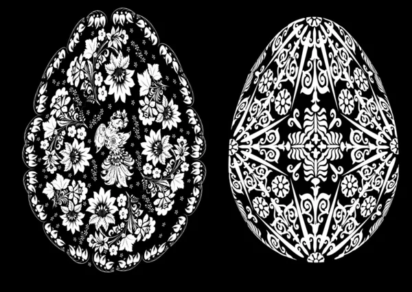 Deux oeufs de Pâques décorés sur noir — Image vectorielle