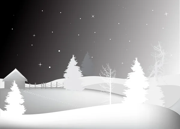 Land nacht winterlandschap — Stockvector