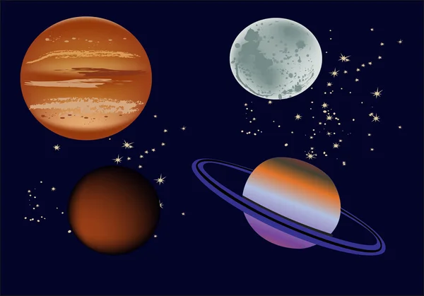Cztery planety w przestrzeni — Wektor stockowy