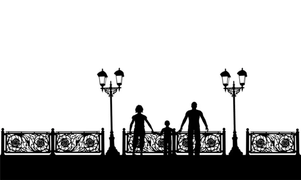 Famille près de clôture isolé sur blanc — Image vectorielle