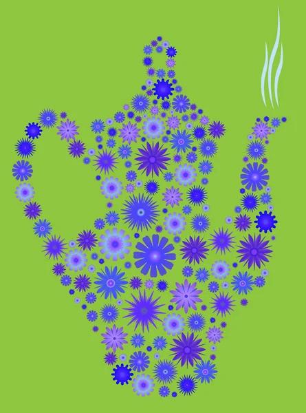 蓝色花茶壶的绿色隔离 — 图库矢量图片
