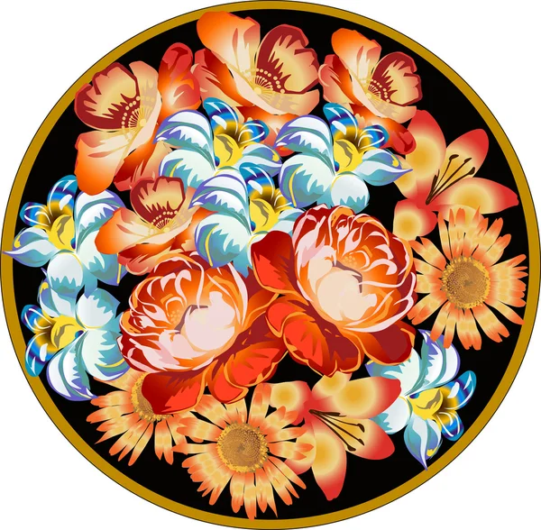 Cercle design avec des fleurs rouges et bleues — Image vectorielle